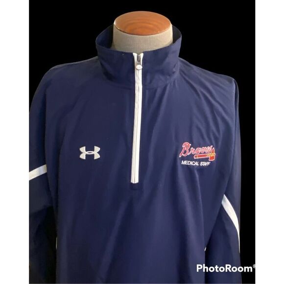 Atlanta Braves Under Armour Pullover Jacket 3/4 Zip Lightweight Packable XL - Picture 3 of 12